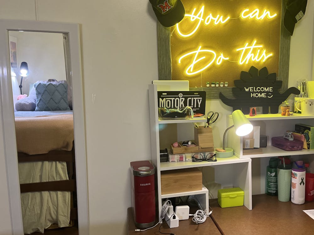 Laurel Logemann finds living in a dorm to be exciting. In her room (pictured above), Logemann spends time in her dorm with her roommates, playing games and listening to music.