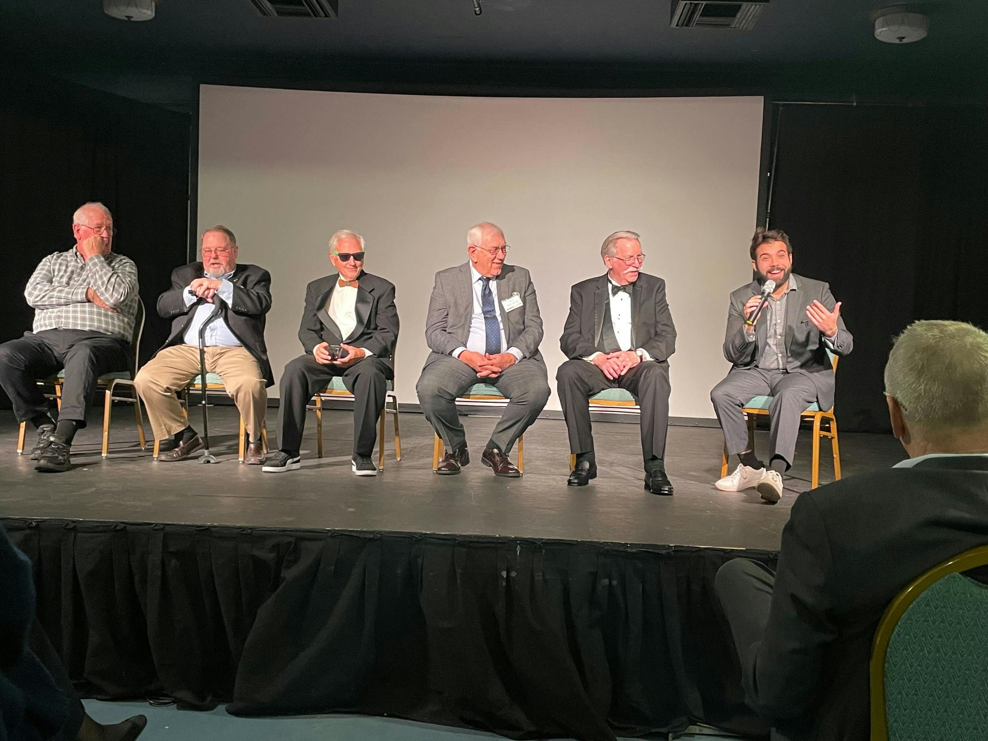 Samuel van Vleet and his filmmaker students through the Institute for Learning in Retirement sit down for a Q&A panel about their film, “Friend of a Friend.”