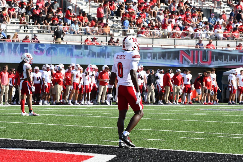 Redshirt sophomore receiver Keith Reynolds prepares for a kickoff in the first quarter against Northern Illinois at Huskie Stadium on Oct. 4