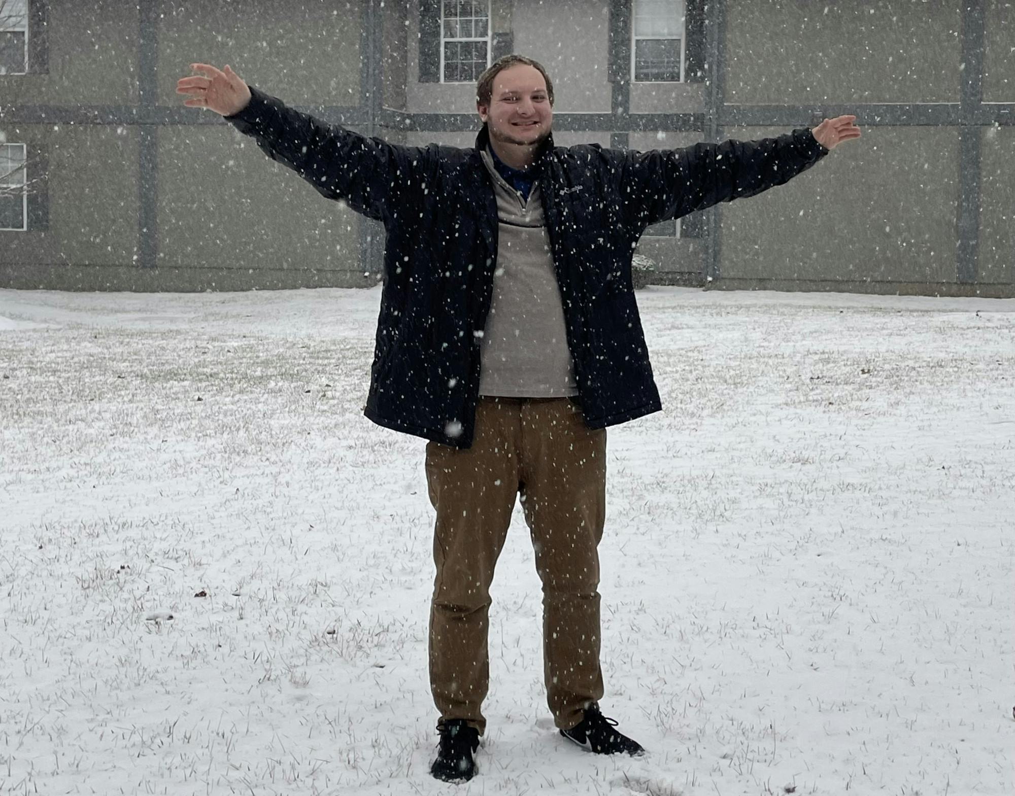 “Beece Bollowell” in the snow. Arms up. GOAT-ed. Need we say more?