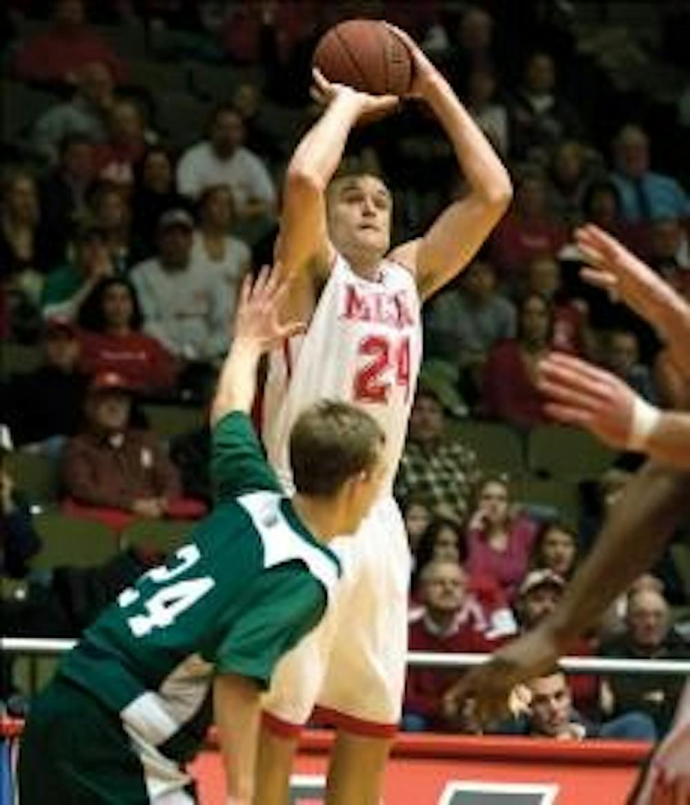 Senior forward Michael Bramos takes a jump shot Wednesday. He finished with 17 points.