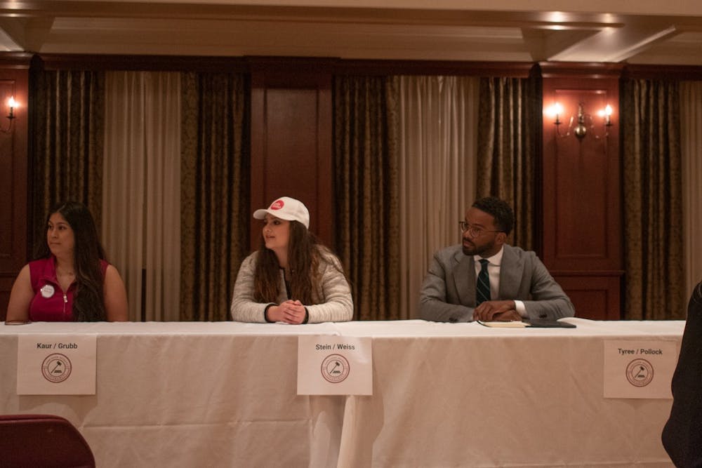 (Left to Right) Student Body President candidates Amitoj Kaur, Danielle Weiss and Austin Tyree detailed their platforms at a debate hosted by Miami University's Associated Student Government.