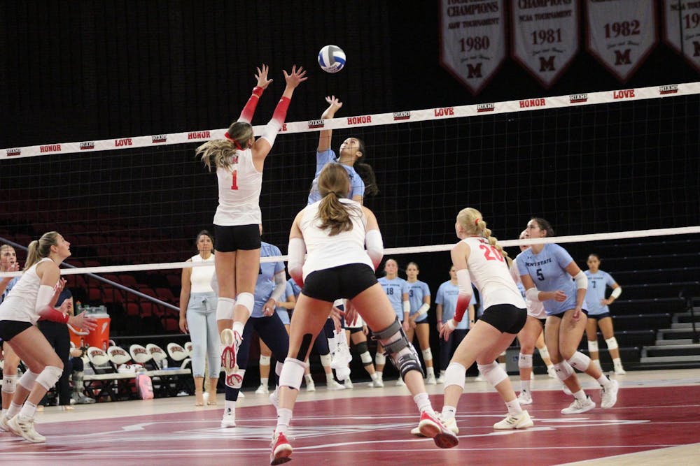 Miami volleyball battles Kent State at Millett Hall on Oct. 16.