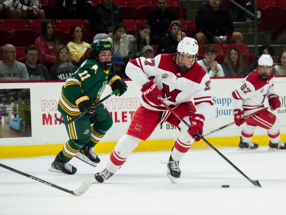 Dylan Moulton skates against the Alaska Anchorage Seawolves in the 2024-25 home-opening series