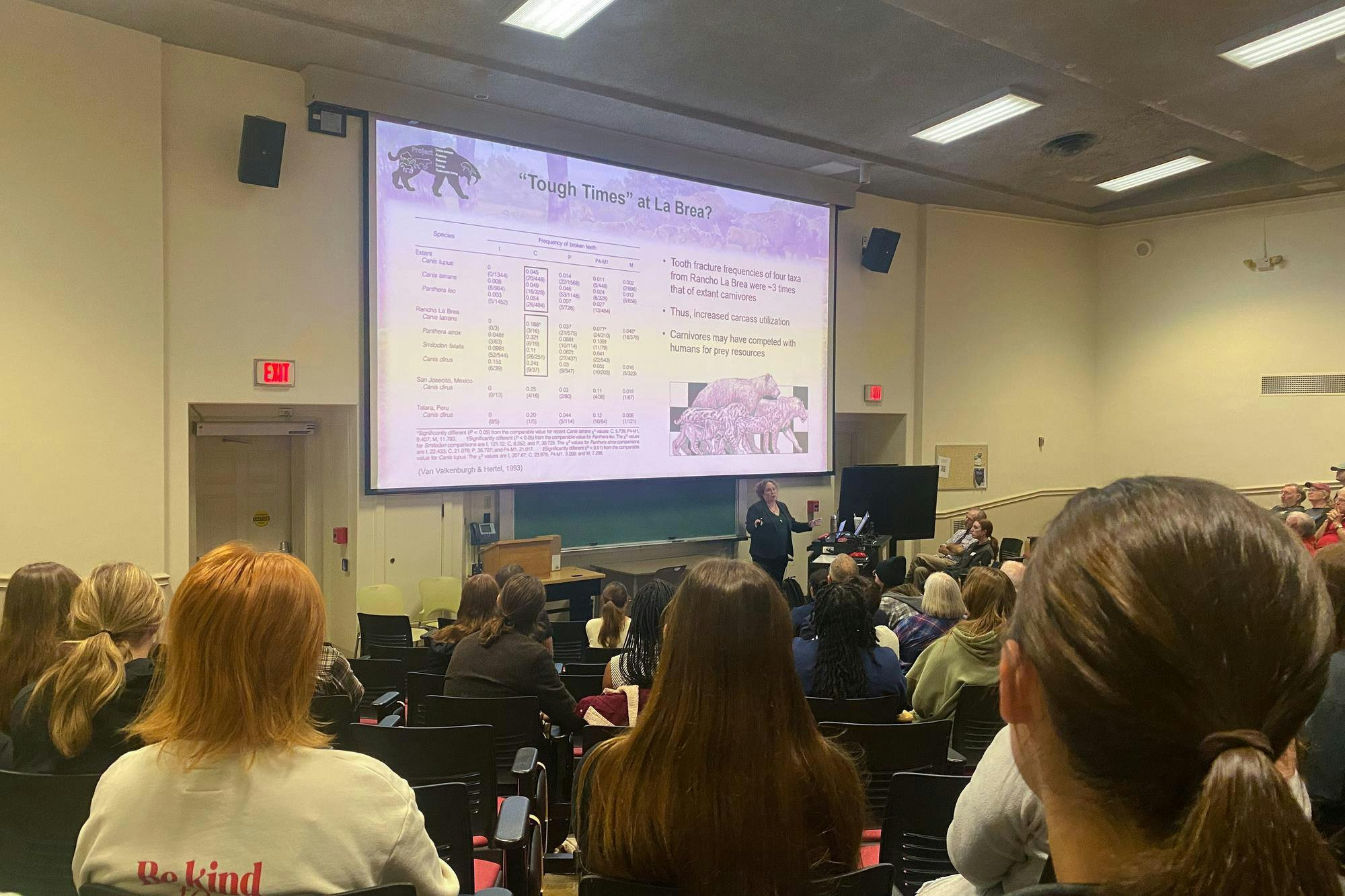 Audience members listen to Dr. DeSantis discuss her research on prehistoric animals at the 51st annual Hefner Lecture.