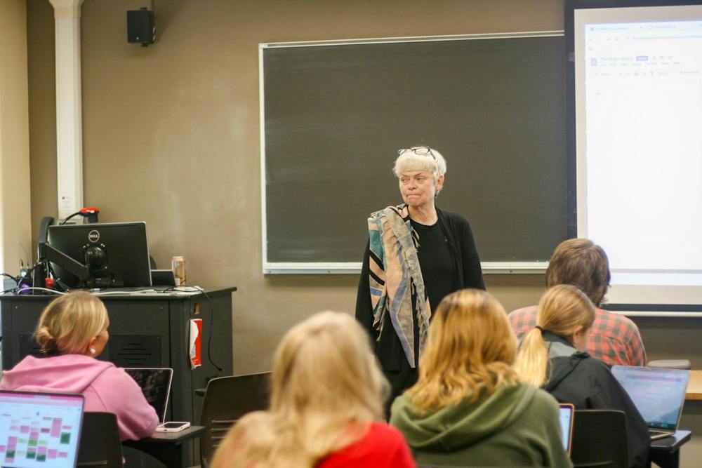 Mary Jean Corbett teaches an English class.