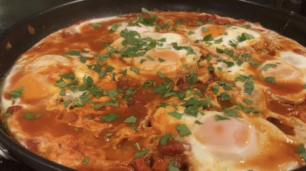 Shakshuka, shown above, is a North African tomato and egg dish that can be made in one pan.