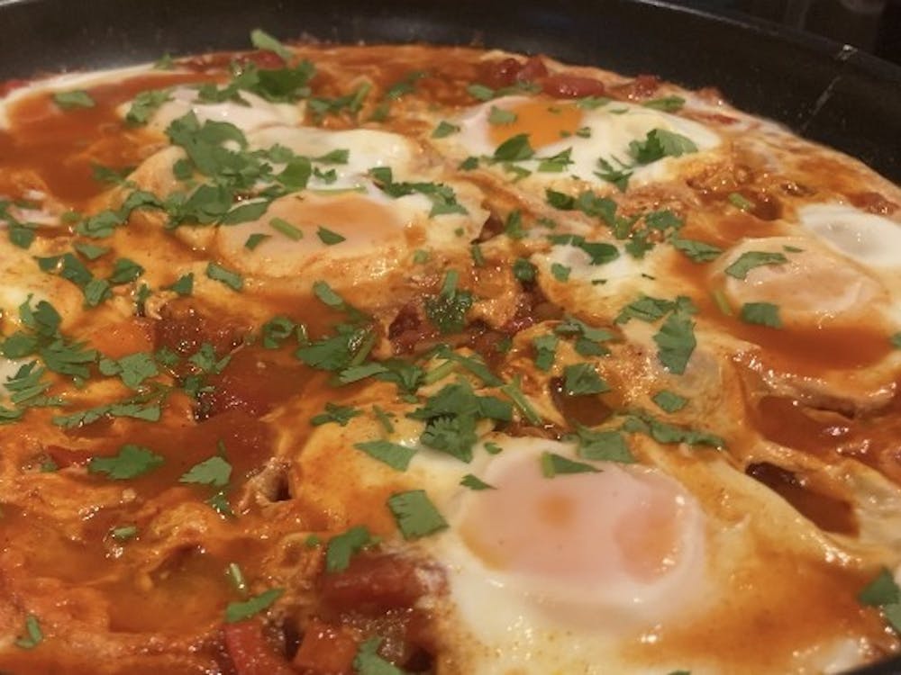 Shakshuka, shown above, is a North African tomato and egg dish that can be made in one pan.