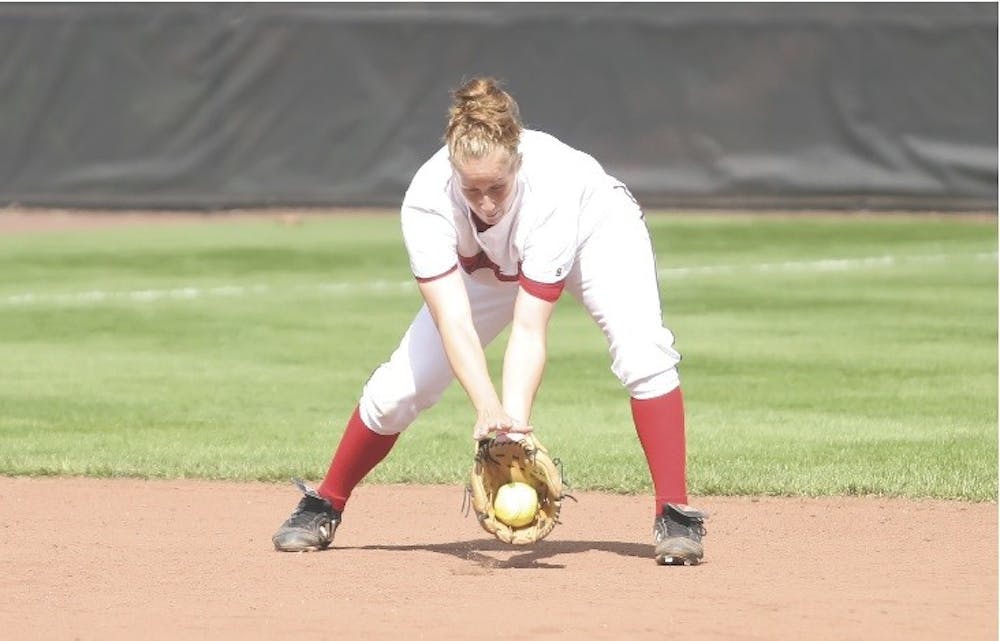 Senior shortstop Sarah Billstrom snatches up a ball in Saturday’s game v. Bowling Green.