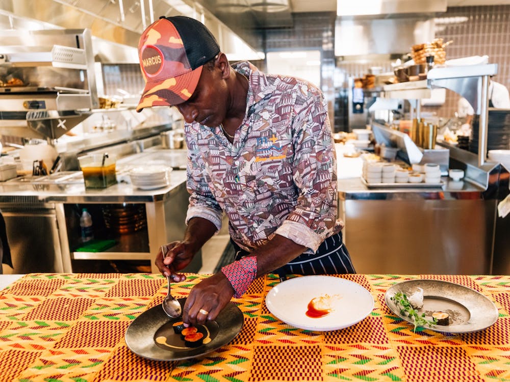 Food Network chef, Marcus Samuelsson prepares one of his meals