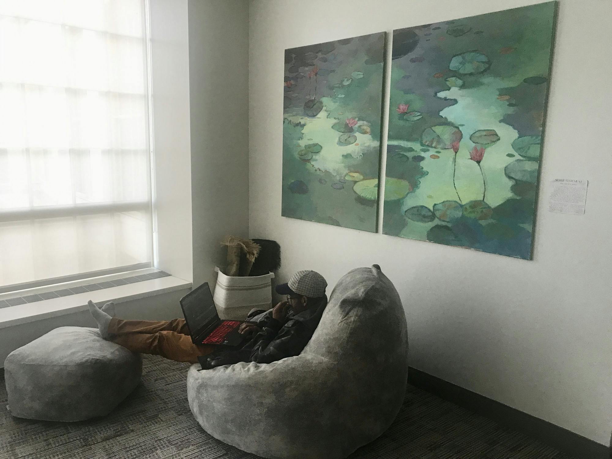 Mohamed Lemin Ebbahenne, a sophomore computer science major, uses the meditation room to relax before the scheduled Islamic prayers.
