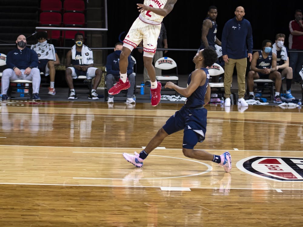 Junior guard Mekhi Lairy attempts a layup during a Feb 12 loss to Akron.