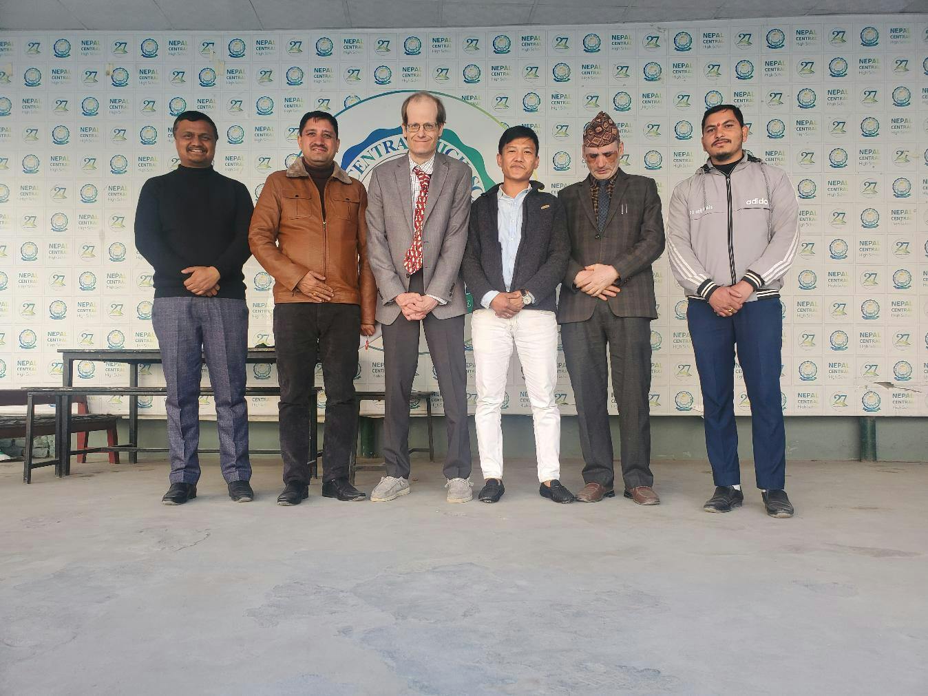 Donald J. Priour (third from left) stands with the administrators of Nepal Central High School in Kathmandu. Photo provided by Donald J. Priour.