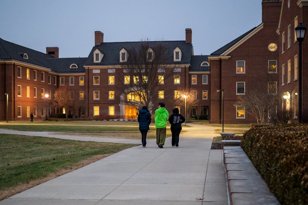 Students walk through campus near South Quad.