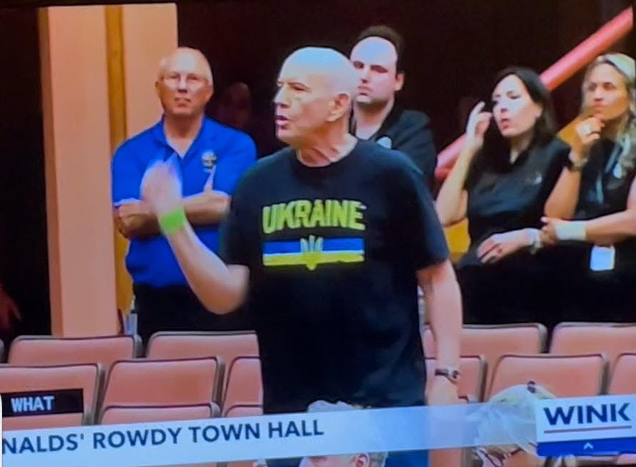 Scott Nichols at a town hall meeting at Estero High School in Estero, Florida, asking a question to a local representative, Byron Donalds. Photo provided by Scott Nichols