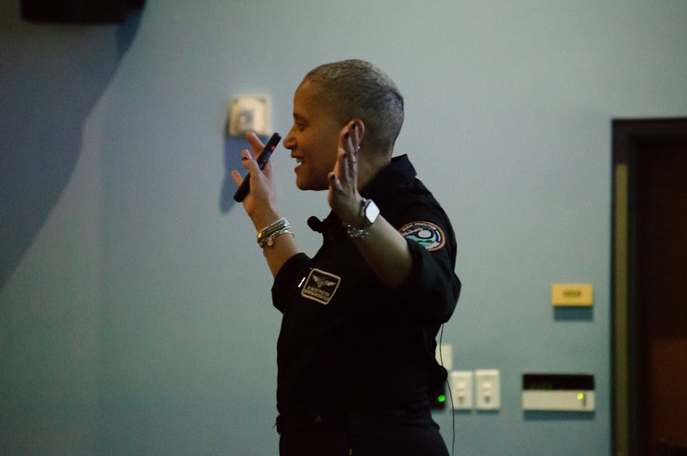 Dr. Sian Proctor, space shuttle pilot, NASA astronaut,  professor, and painter presented to Miami students on Oct. 28 in Benton Hall