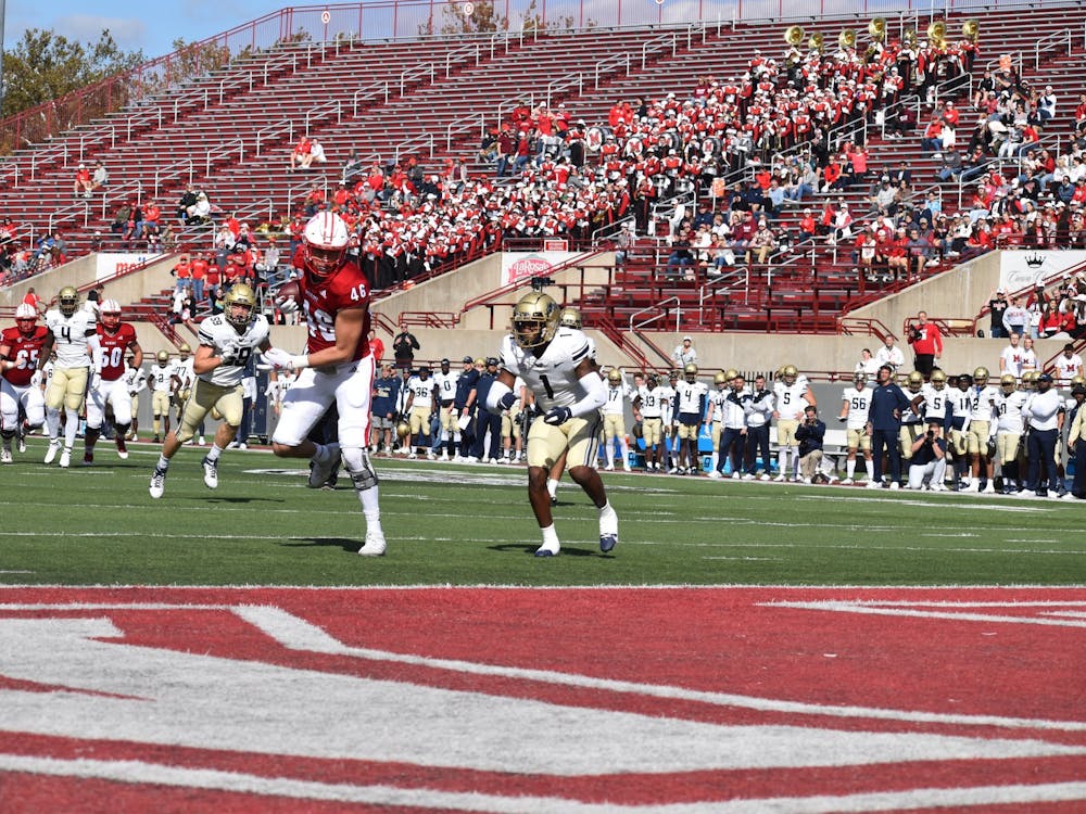 Senior tight end Andrew Homer collects one of his two touchdown grabs in an Oct. 16 win over Akron.