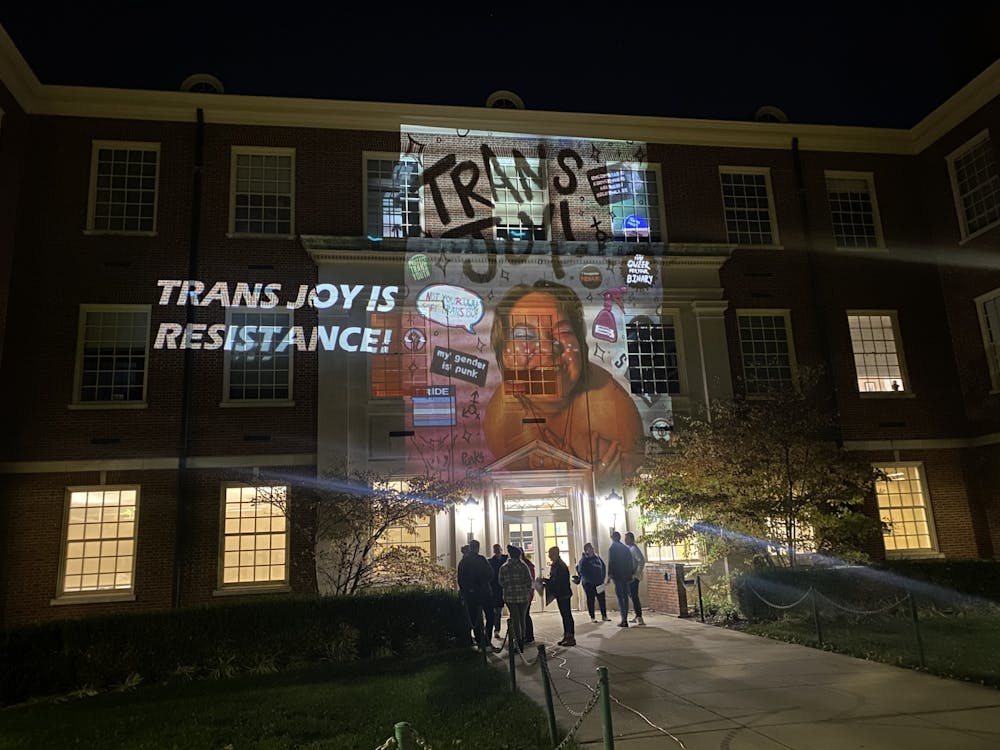 The artwork was projected onto Laws Hall, where the lecture was taking place.﻿