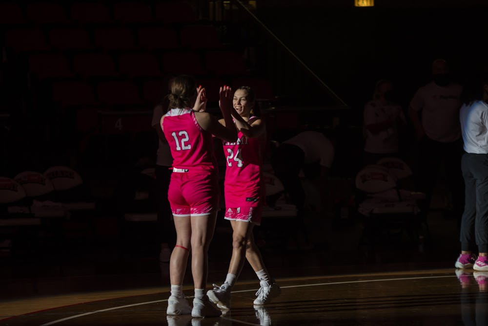 Sophomore guard Peyton Scott (pictured, right) made a 3-point buzzer beater to beat Kent State, 61-58.