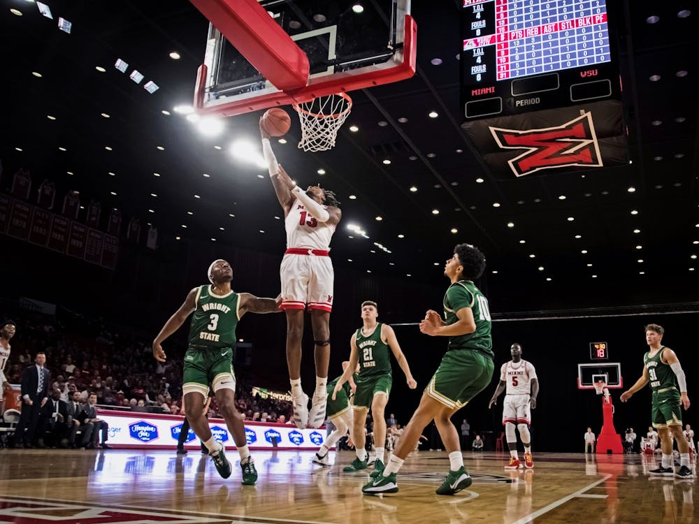 Dalonte Brown attempts a layup against Wright State on Nov. 11 at Millett Hall. Brown scored 14 points in Miami's 88-81 loss.