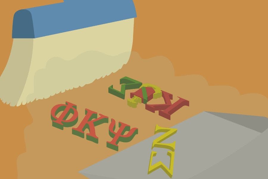 Graphic representing fraternities being taken off campus. 