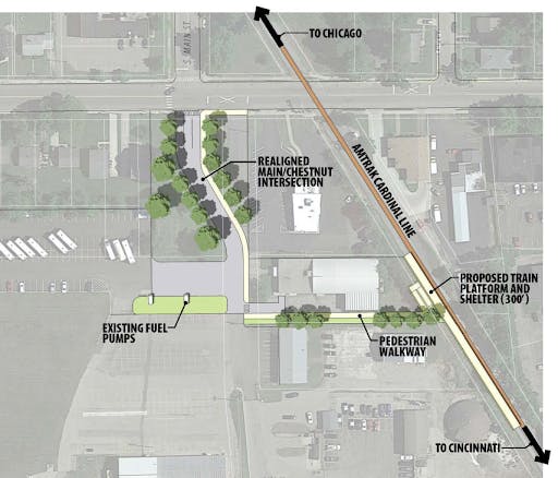 A mock-up of what the potential Amtrak station could look like.
