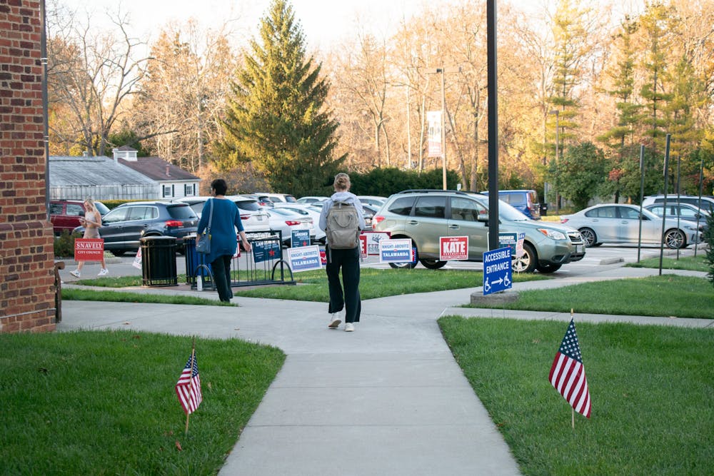 Voters leave Marcum Hotel after casting their ballots.