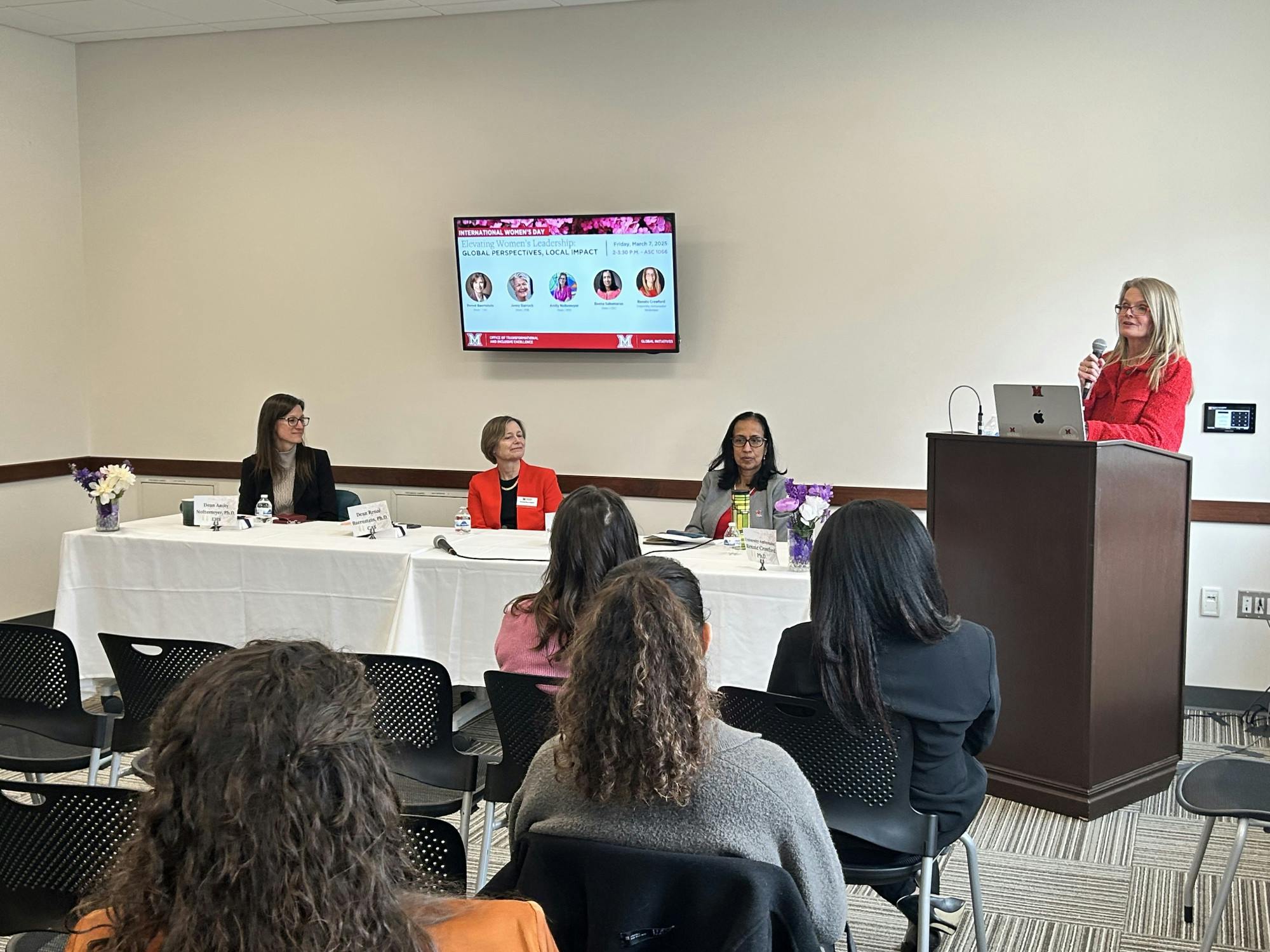 Miami&#x27;s Ambassador Renate Crawford moderates a panel on International Women&#x27;s Day of Amity Noltemeyer, Renée Baernstein and Beena Sukumaran. 