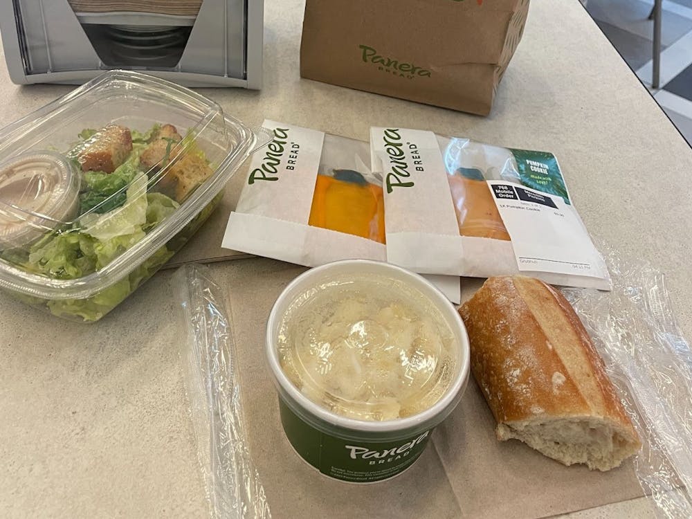 Pictured is Panera’s infamous mac and cheese as long as their chicken Caesar salad.