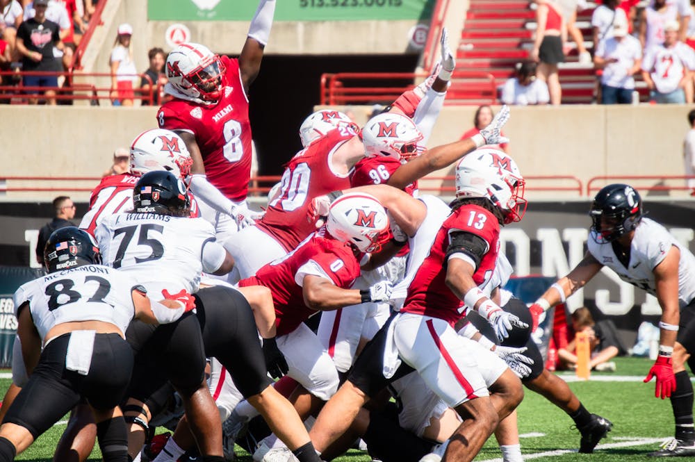 Miami’s defense allowed the Bearcats to rush for 215 yards in the 128th Battle for the Victory Bell on Sept. 14