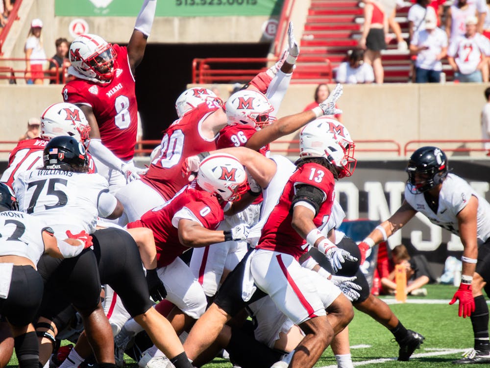 Miami’s defense allowed the Bearcats to rush for 215 yards in the 128th Battle for the Victory Bell on Sept. 14