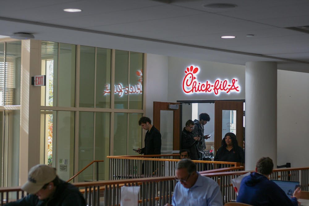 Students wait for their food to be prepared at the new Chick-fil-A.