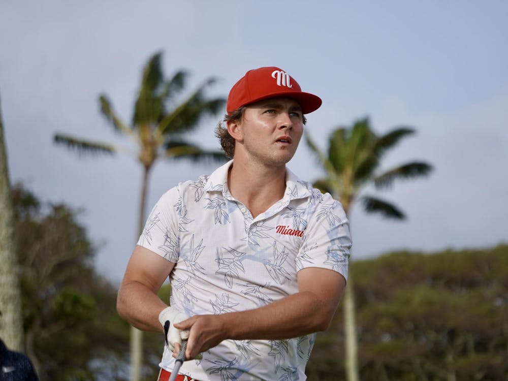 Miami University senior Cameron Pero tracks his shot at John A. Burns Intercollegiate.