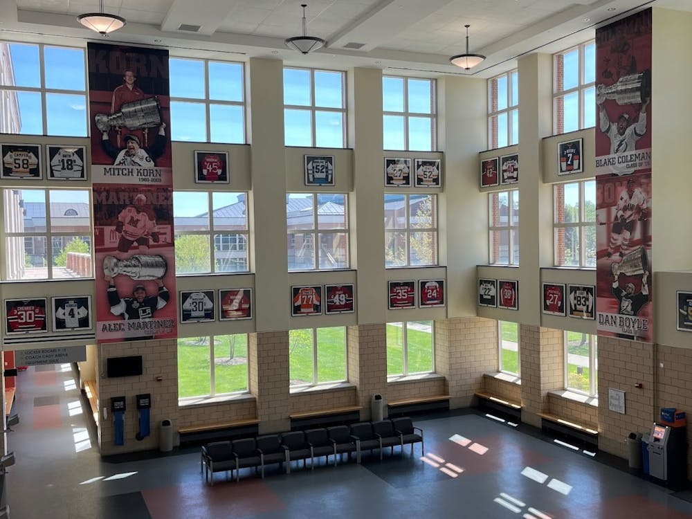 Upon entering the Goggin Ice Center, fans are greeted with the National Hockey League jerseys of former Miami hockey players who have gone on to play in the NHL.