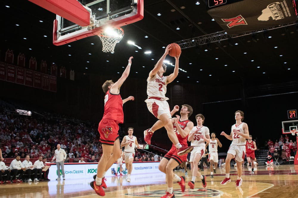 Sophomore guard Evan Ipsaro goes for a layup at Millett Hall against Ball State on March 7