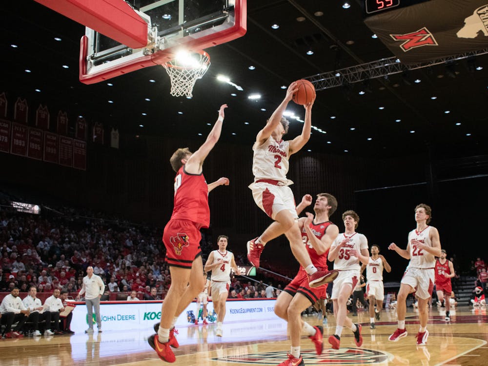 Sophomore guard Evan Ipsaro goes for a layup at Millett Hall against Ball State on March 7
