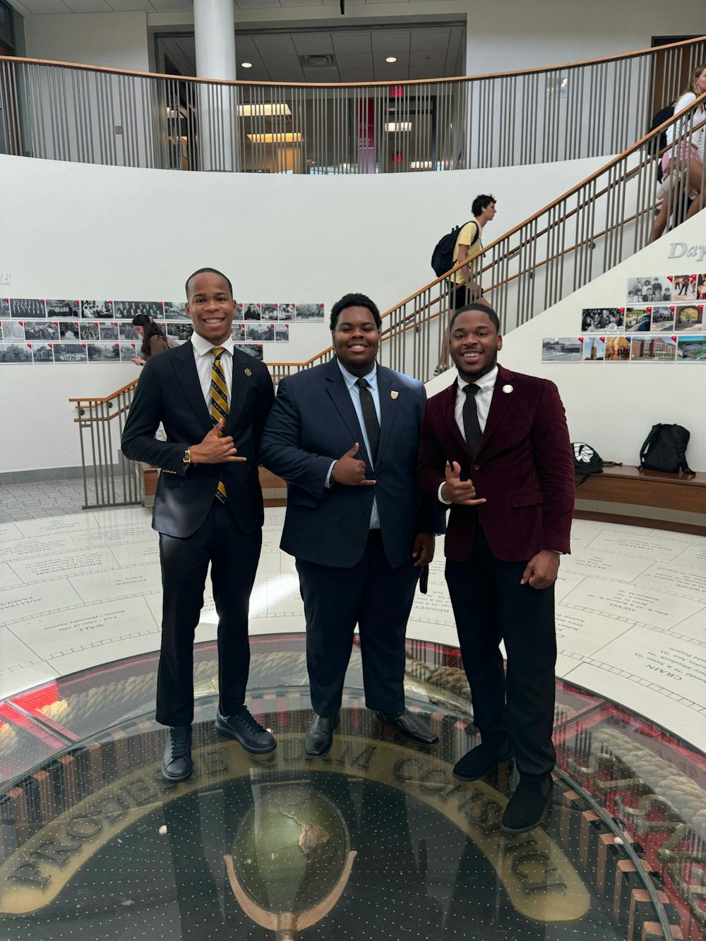 The three active members of Alpha Phi Alpha Fraternity Inc. pose in Armstrong Student Center. 