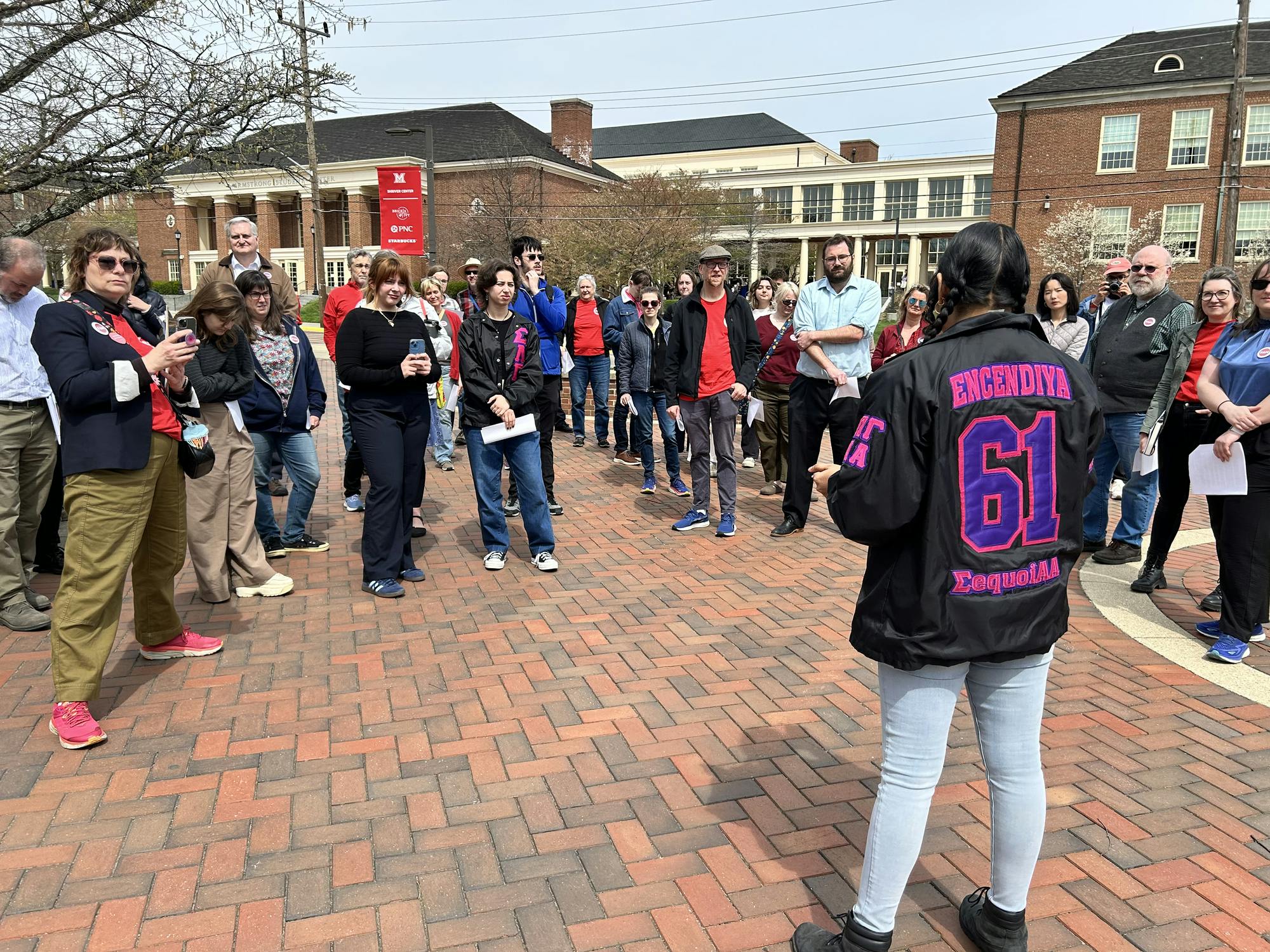 Pixie Menezes spoke at the “Hands Off Higher Education” rally on April 17. Menezes and Theresa Kulbaga, professor of English, were the primary organizers of this event,  representing the Ohio Student Association and Faculty Alliance of Miami, respectively.