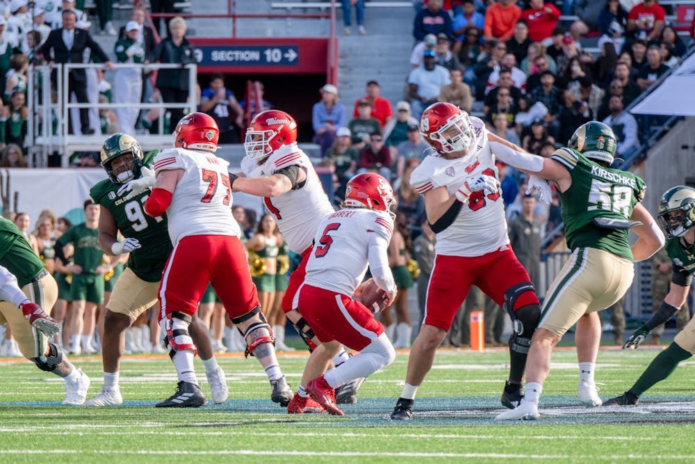 Miami's offense executes a play against Colorado State on Dec. 28 at the Arizona Bowl in Tucson, Arizona
