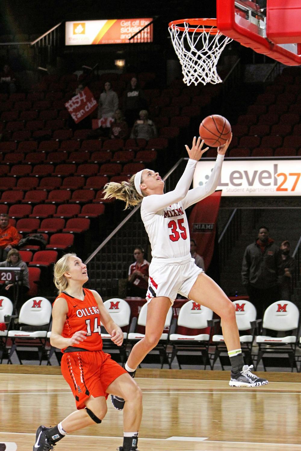 Redshirt senior forward Abbey Hoff has scored 11 points in each of her last two games.