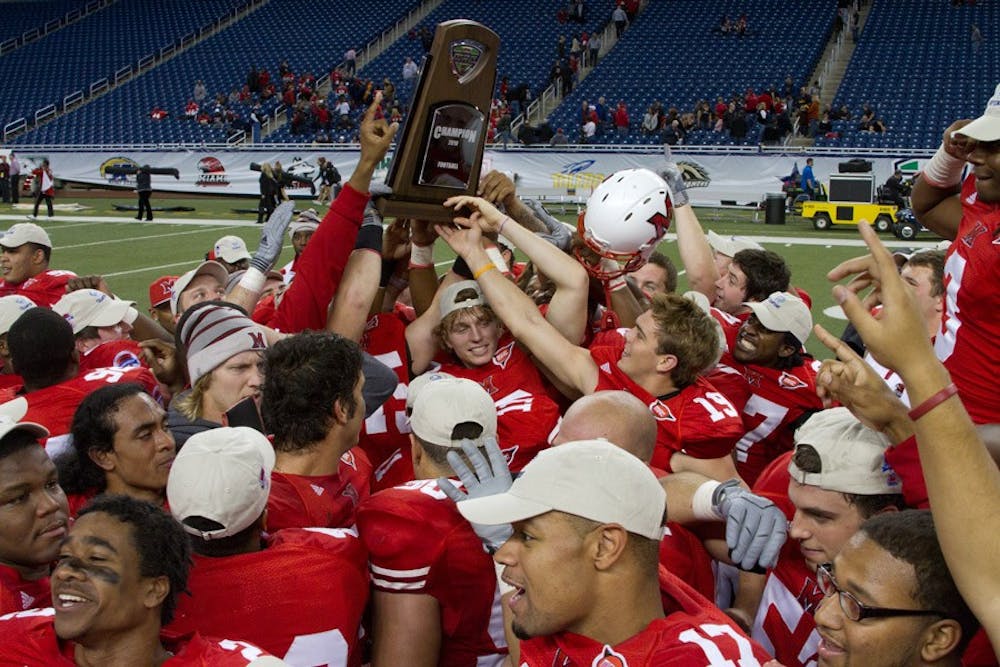 RedHawks hoist the Mid-American Conference Championship trophy for the first time since 2003.