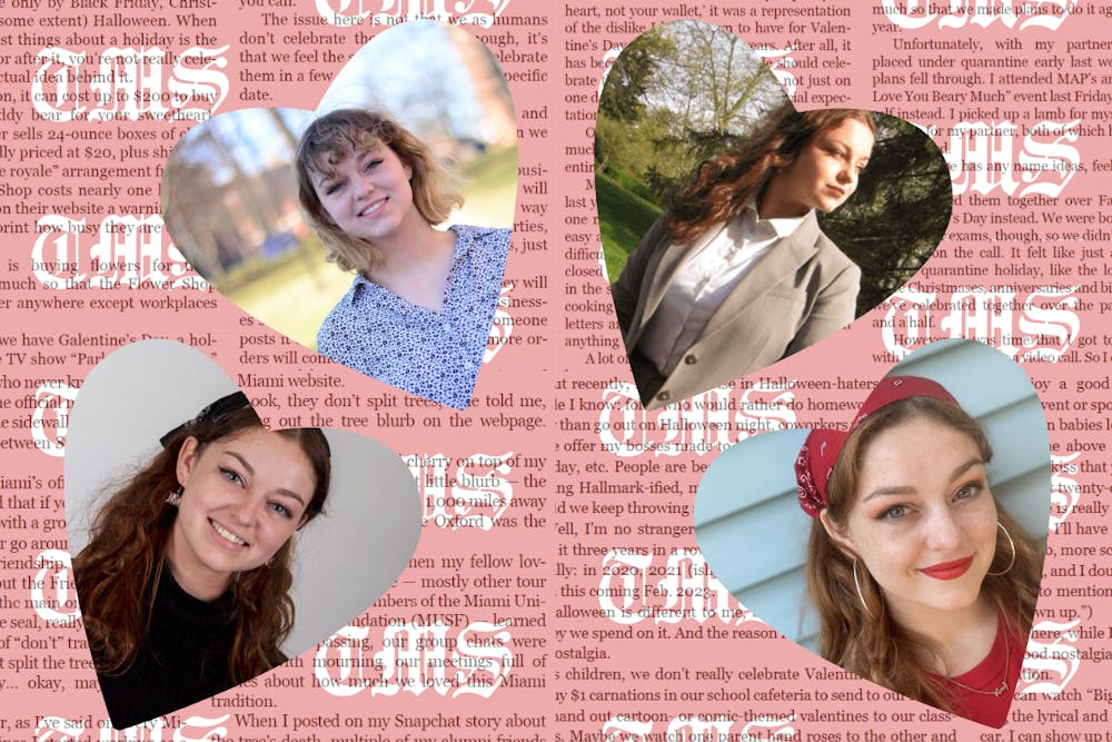 Opinion editor Ames Radwan (currently pictured, bottom right) has been writing the Love, Ames column since their first year on campus (pictured top left).