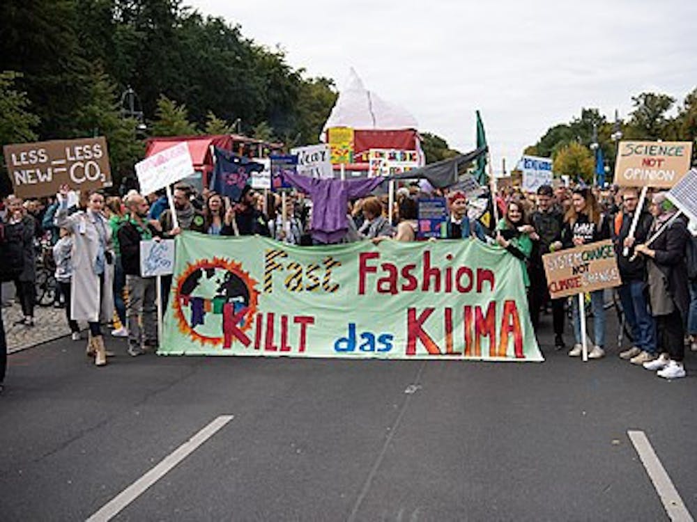 European protestors advocate against fast fashion’s effects on the environment.