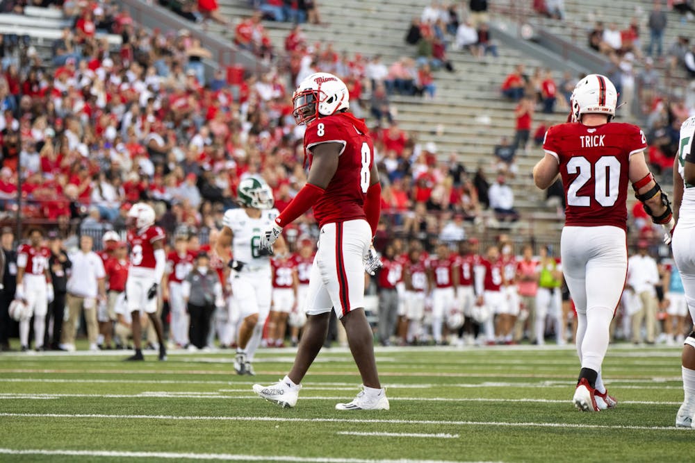 Brian Ugwu standing at Yager Stadium on Oct. 19 against the Ohio Bobcats