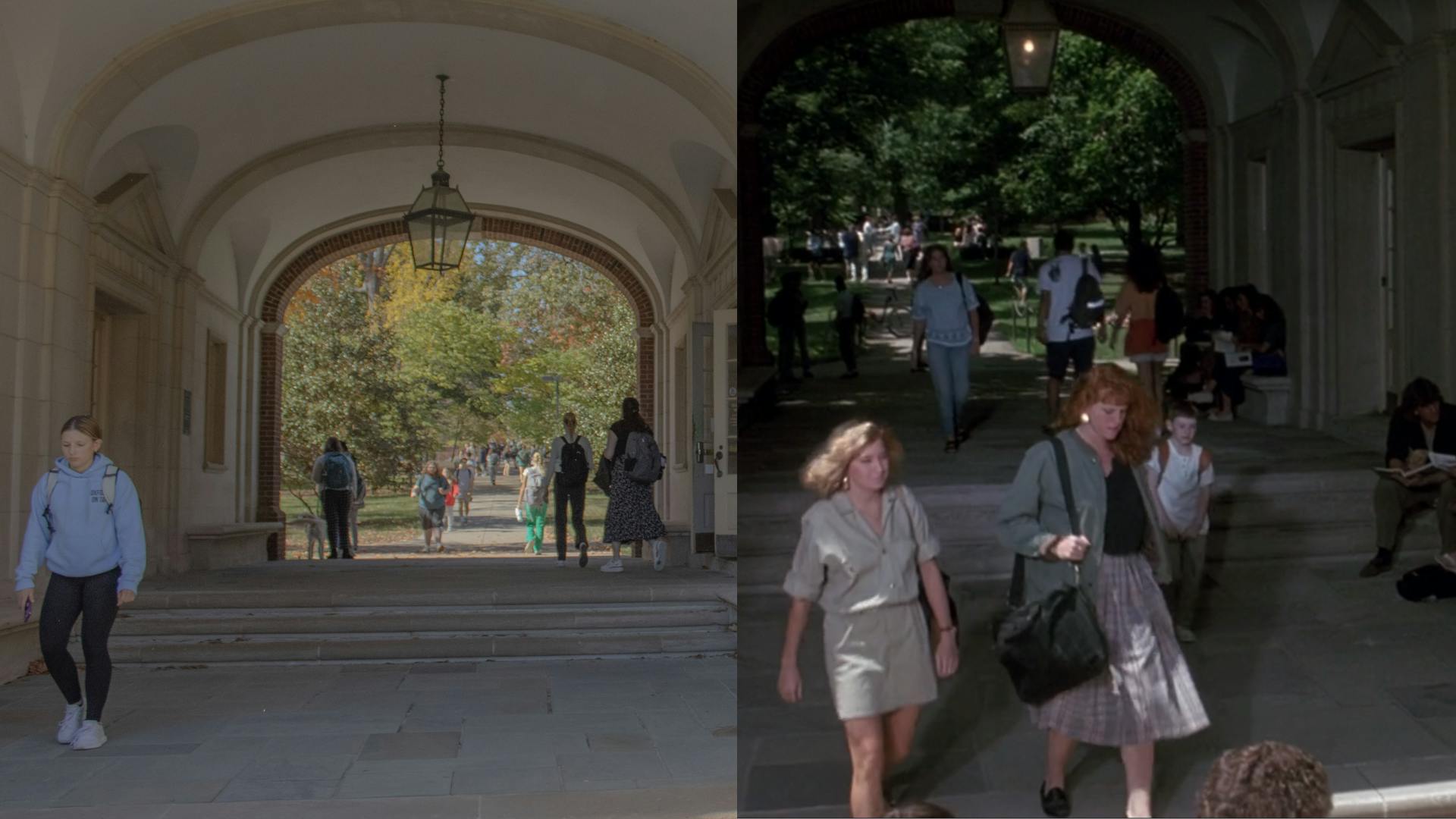 Upham Hall today, seen left, has barely changed since its 1991 appearance in "Little Man Tate," seen right.