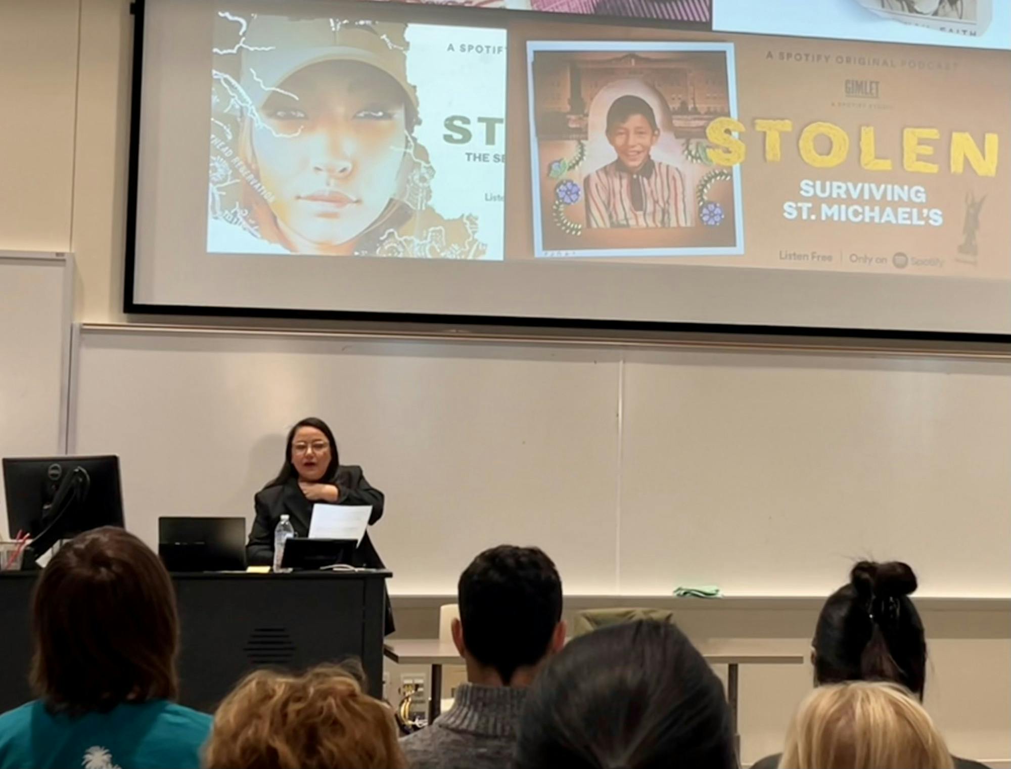 Connie Walker talked about her podcast, Stolen, in front of more than 100 people in Shideler Hall.