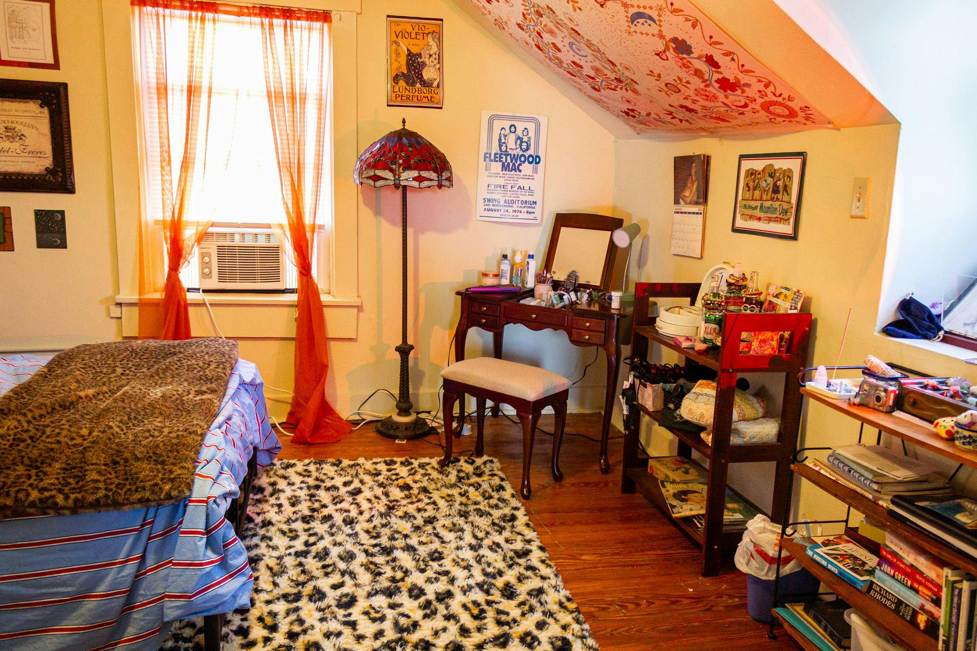 A maximalist room in an off-campus student house. 