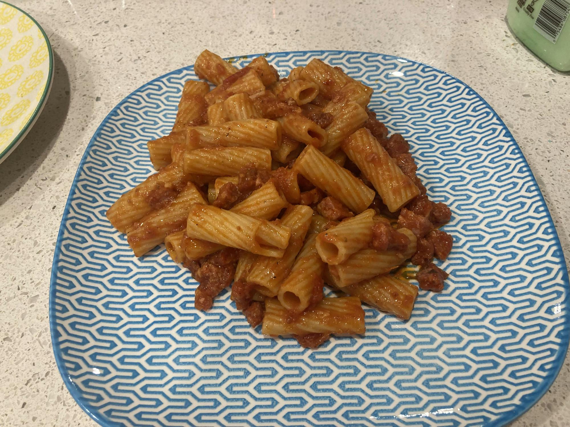 After hours of slaving over the pasta and sauce, Turman finally had a delicious plate of pasta. 