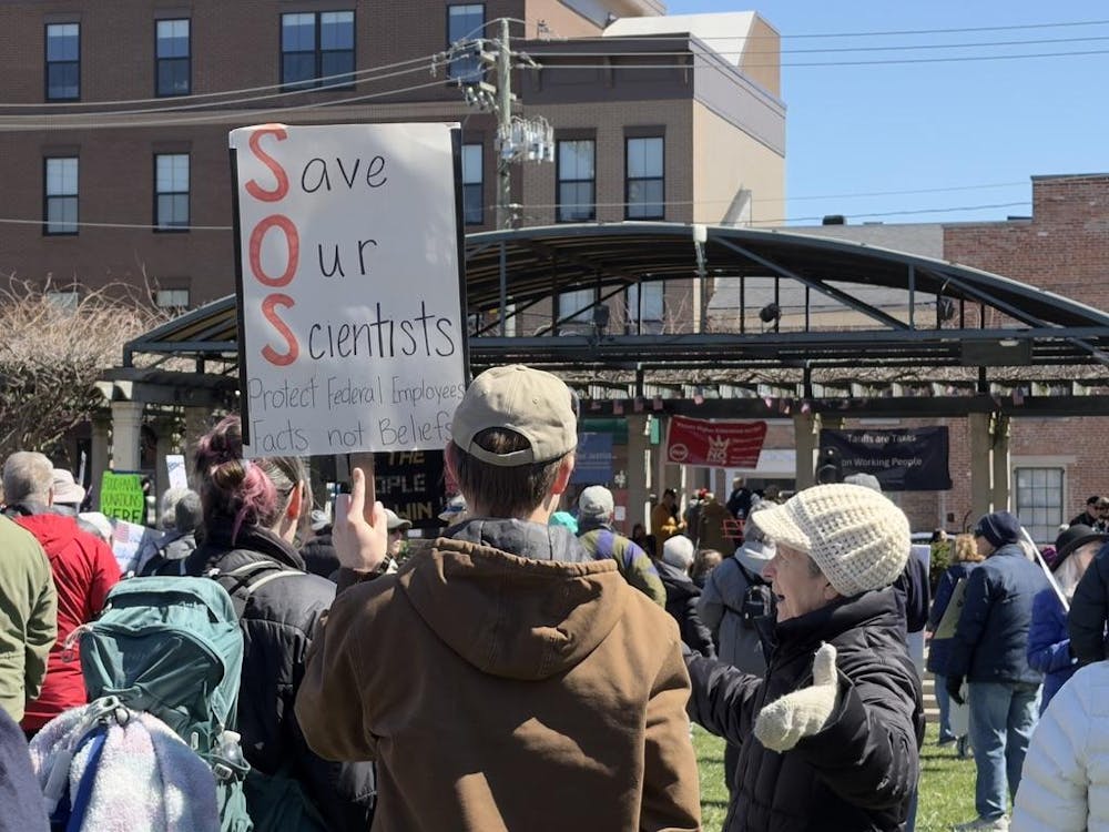People gathered in Uptown Park to protest the Trump administration.