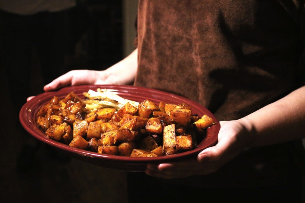 Roasted butternut squash and "vampire" asparagus make a hearty cold-weather vegetable combo.